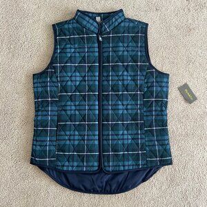 NWT Style & Co. Women's Quilted Mock-Neck Vest, Petite Medium, Indigo Plaid